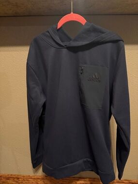 adidas Men’s Navy Hooded Pullover with Chest Zip Pocket